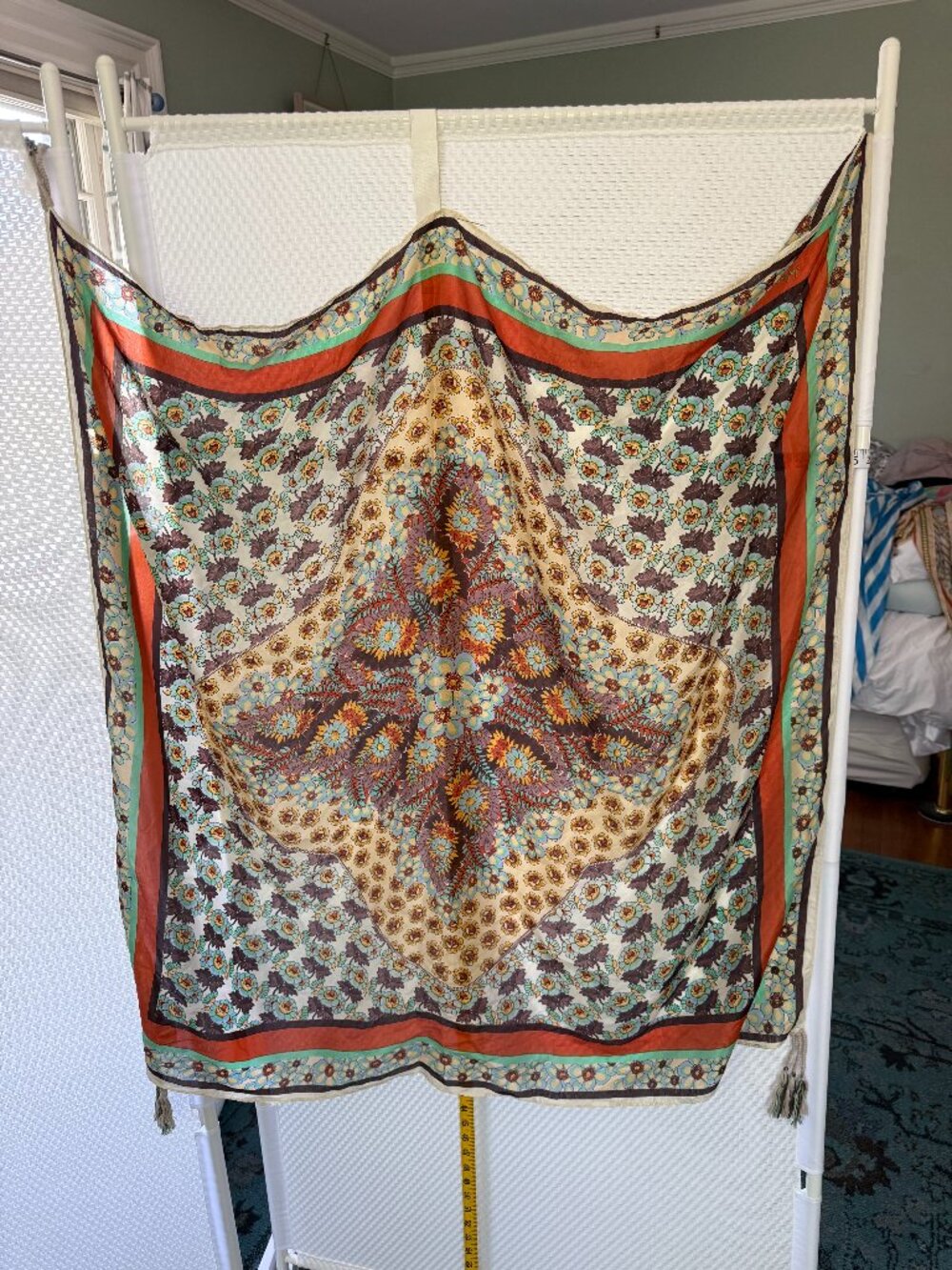 JOHNNY WAS SILK SCARF TASSELS 42" SQUARE